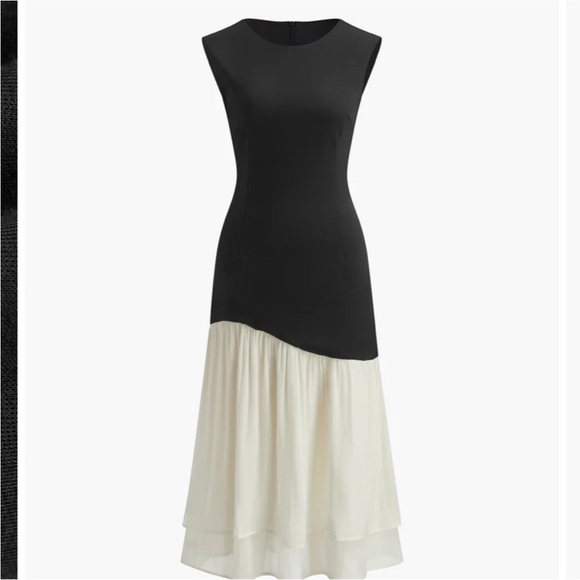 Zara Dresses & Skirts - Zara Asymmetrical Black and Cream Sheath Dress